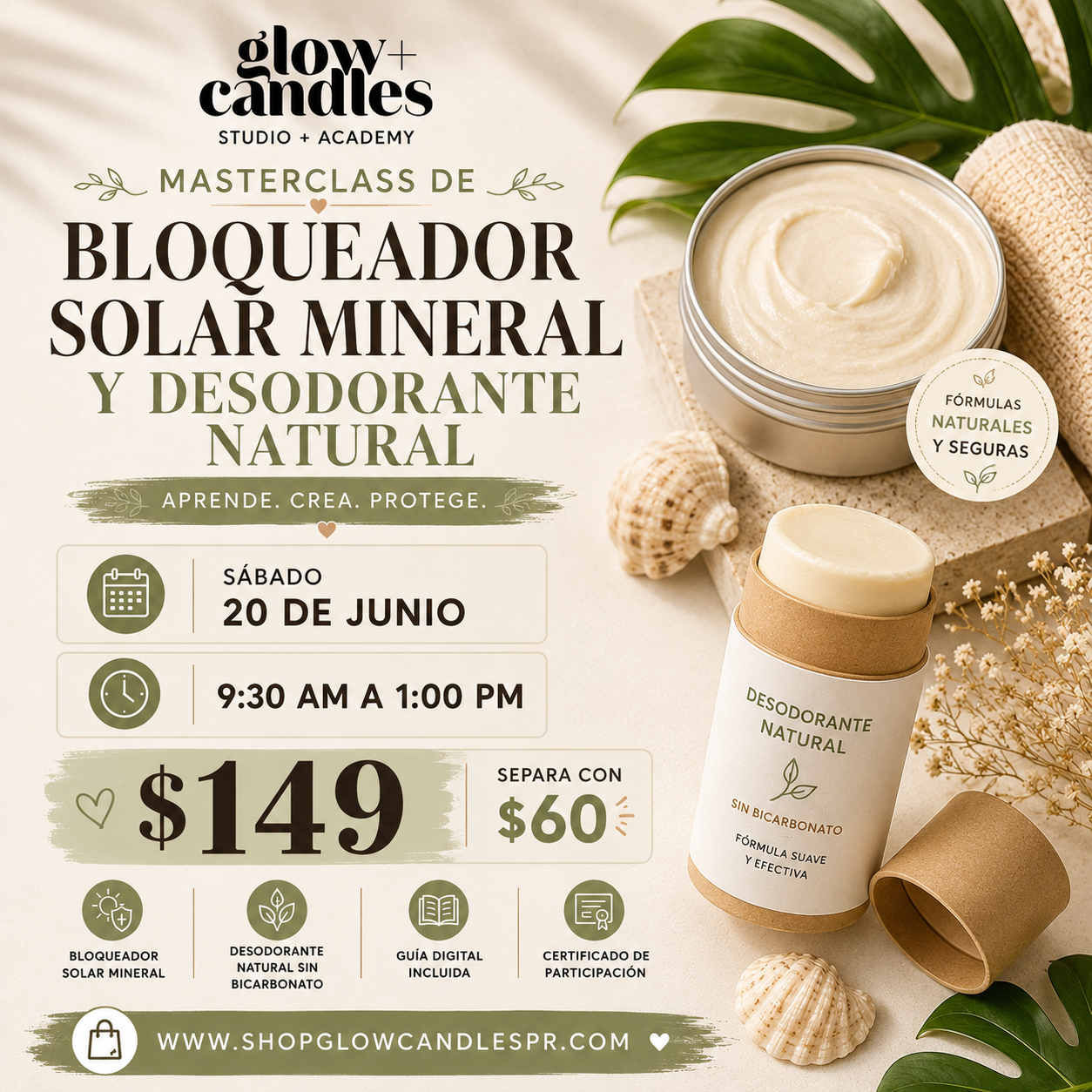Taller de Desodorante Natural y Protector Solar Mineral $149
