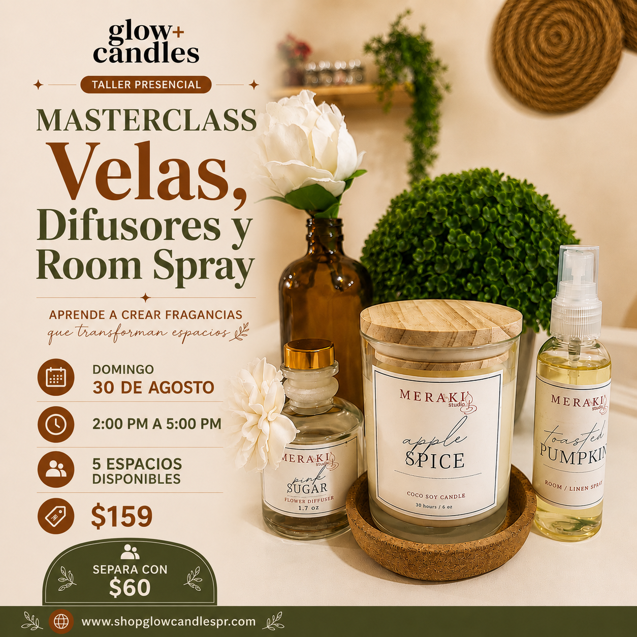 Taller Grupal-Velas, Difusores y Room Spray $159