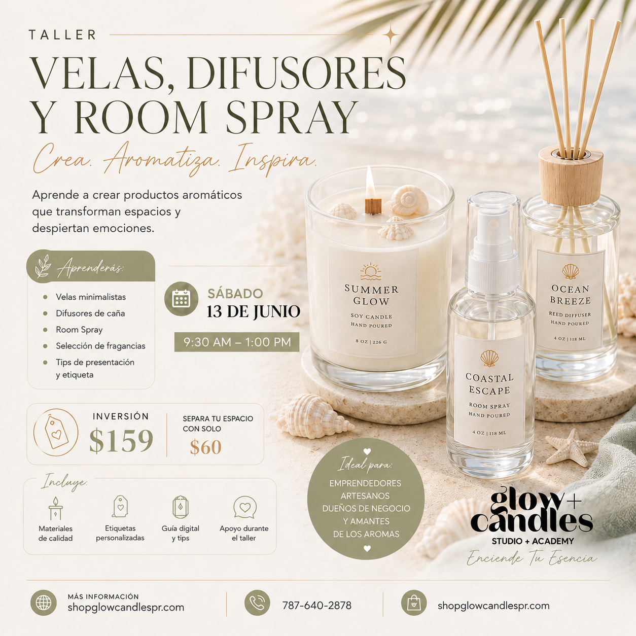 Taller Grupal-Velas, Difusores y Room Spray $159